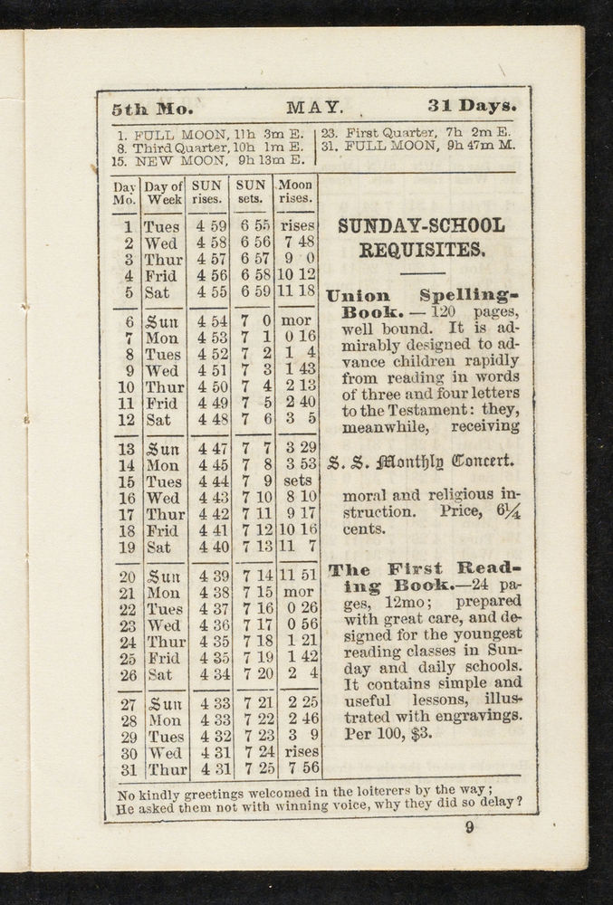 Scan 0009 of The Sunday-school pocket almanac for the year of Our Lord 1855