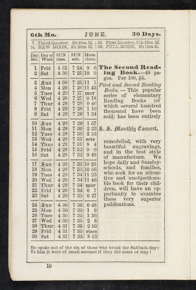 Scan 0010 of The Sunday-school pocket almanac for the year of Our Lord 1855