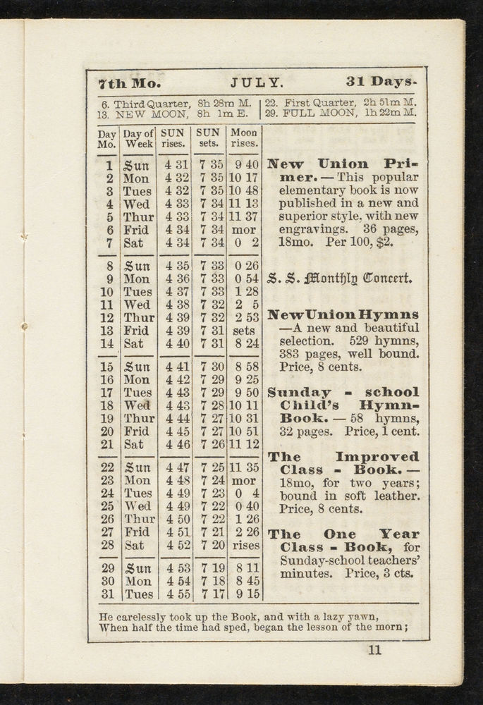 Scan 0011 of The Sunday-school pocket almanac for the year of Our Lord 1855