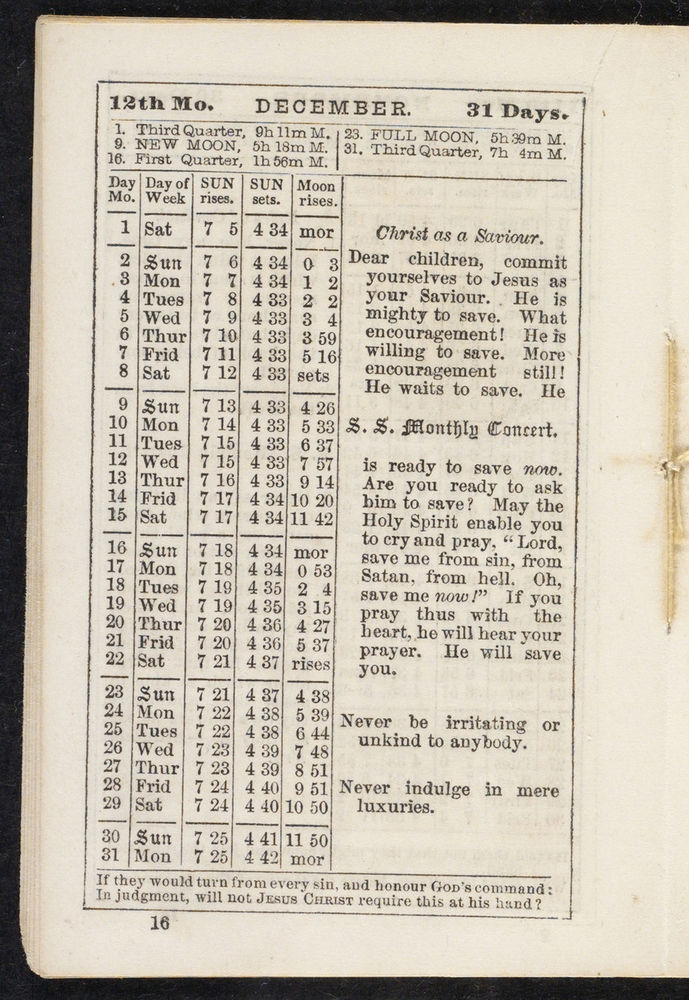 Scan 0016 of The Sunday-school pocket almanac for the year of Our Lord 1855