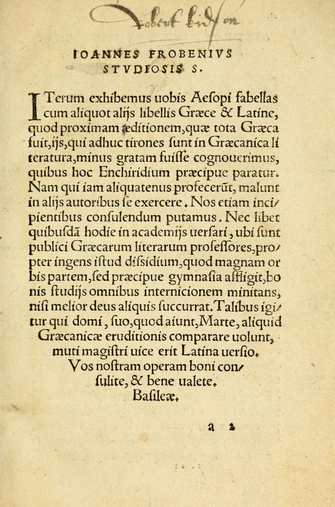 Scan 0007 of Aesopi Phrygis Fabellae Graece et Latine