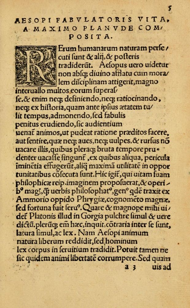 Scan 0011 of Aesopi Phrygis Fabellae Graece & Latine, cum alijs opusculis, quorum index proxima refertur pagella.
