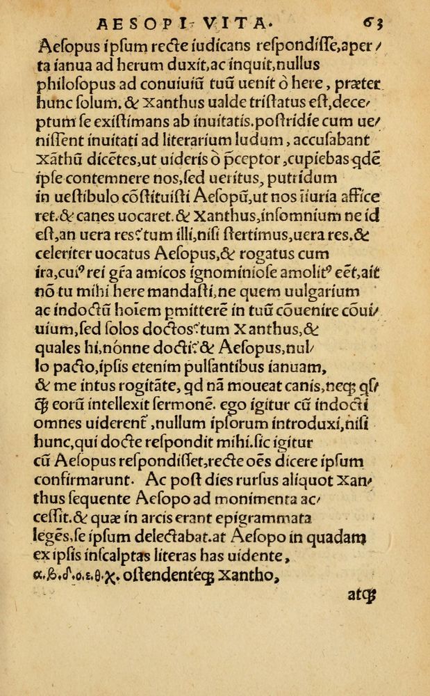 Scan 0069 of Aesopi Phrygis Fabellae Graece & Latine, cum alijs opusculis, quorum index proxima refertur pagella.