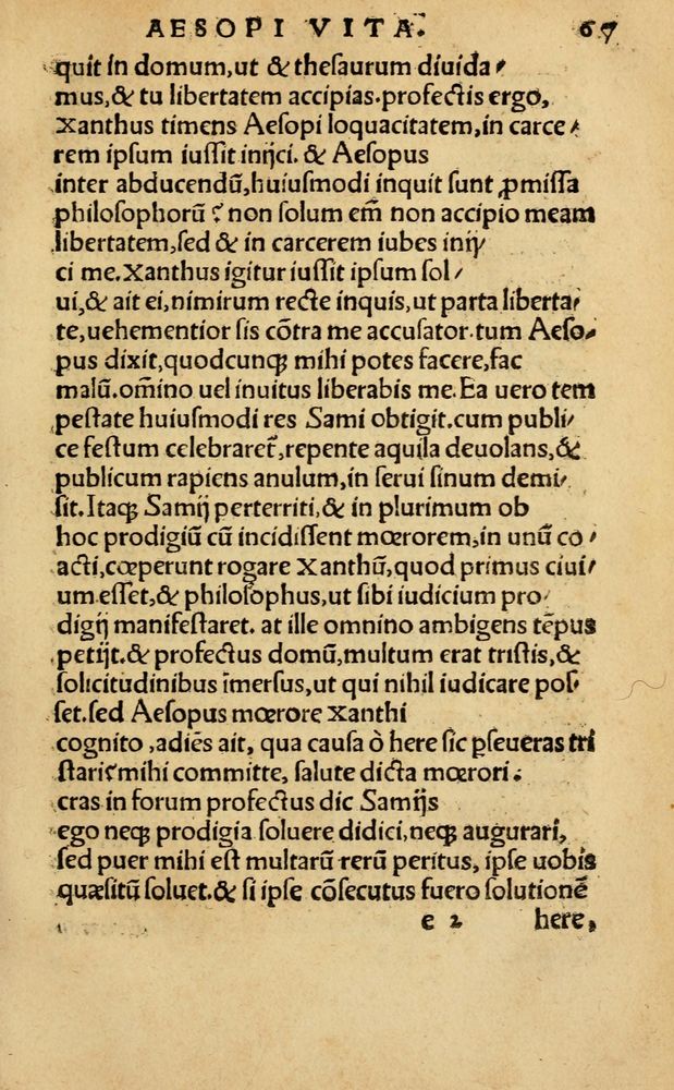 Scan 0073 of Aesopi Phrygis Fabellae Graece & Latine, cum alijs opusculis, quorum index proxima refertur pagella.