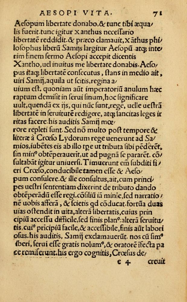 Scan 0077 of Aesopi Phrygis Fabellae Graece & Latine, cum alijs opusculis, quorum index proxima refertur pagella.
