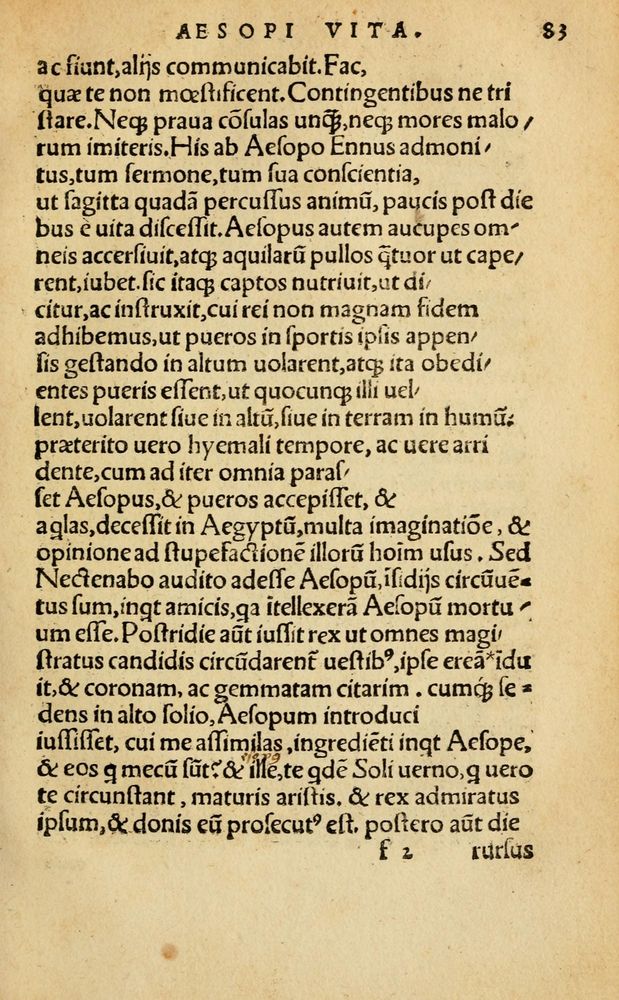 Scan 0089 of Aesopi Phrygis Fabellae Graece & Latine, cum alijs opusculis, quorum index proxima refertur pagella.