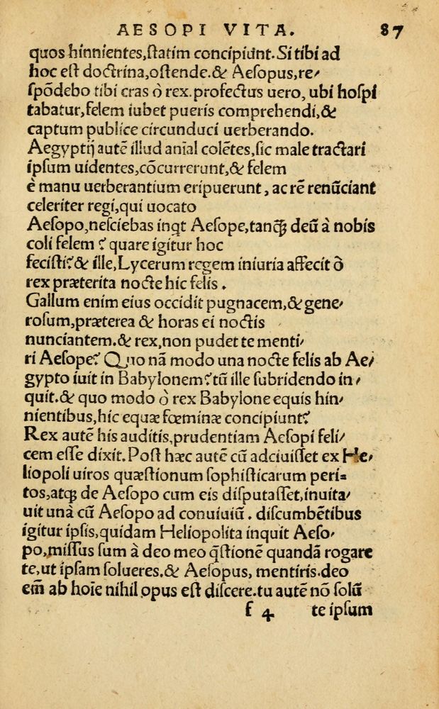 Scan 0093 of Aesopi Phrygis Fabellae Graece & Latine, cum alijs opusculis, quorum index proxima refertur pagella.
