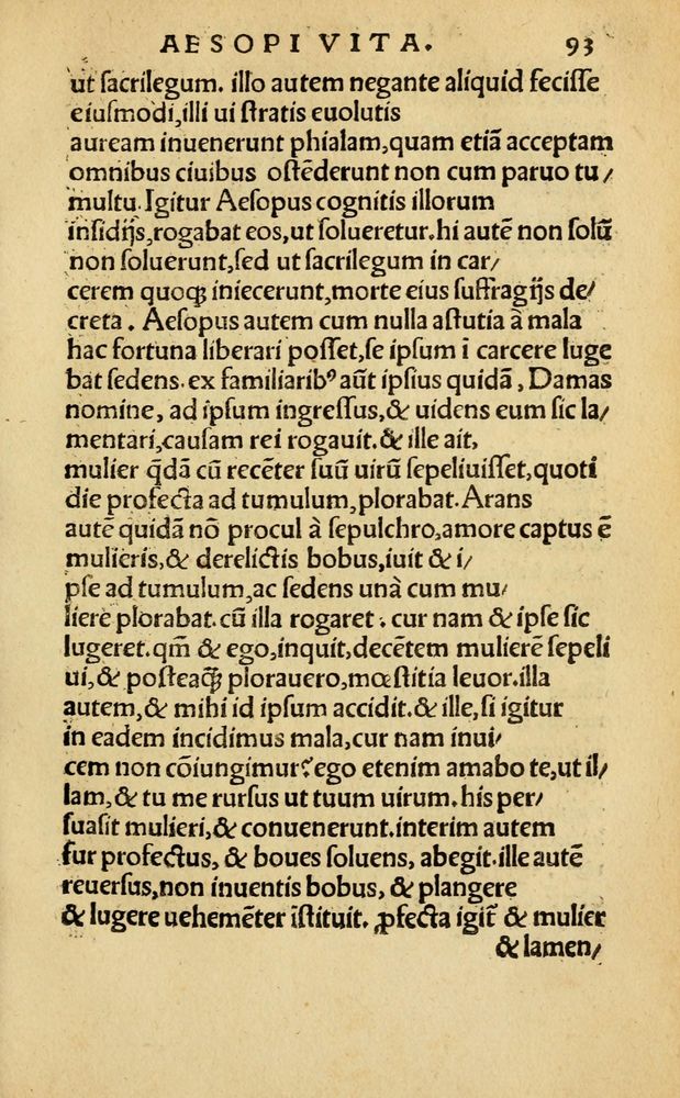 Scan 0099 of Aesopi Phrygis Fabellae Graece & Latine, cum alijs opusculis, quorum index proxima refertur pagella.