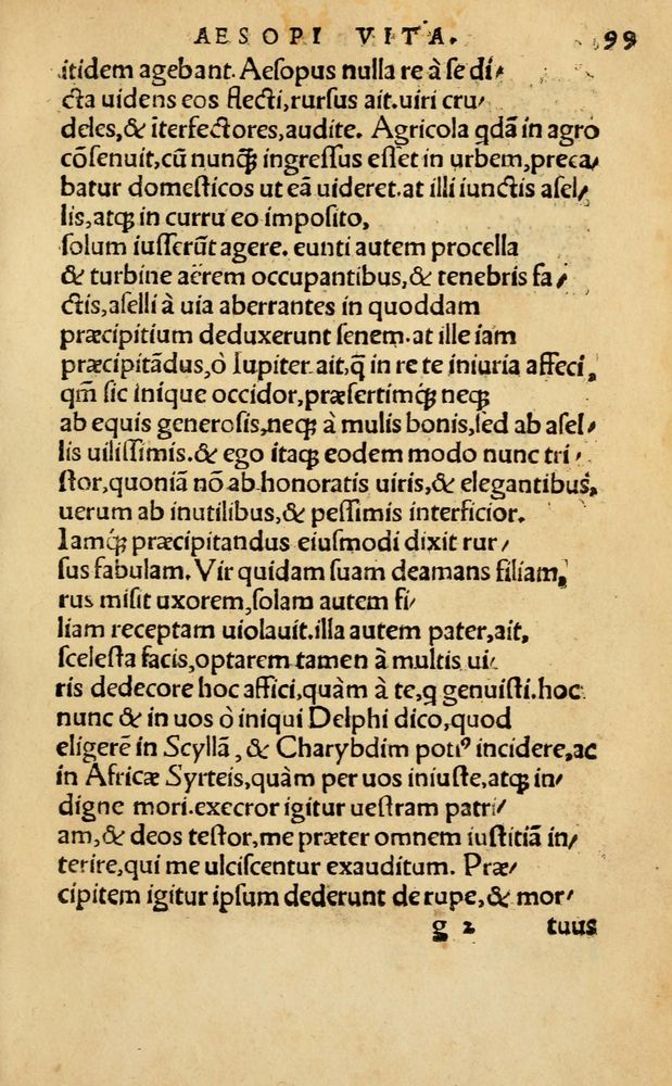 Scan 0105 of Aesopi Phrygis Fabellae Graece & Latine, cum alijs opusculis, quorum index proxima refertur pagella.