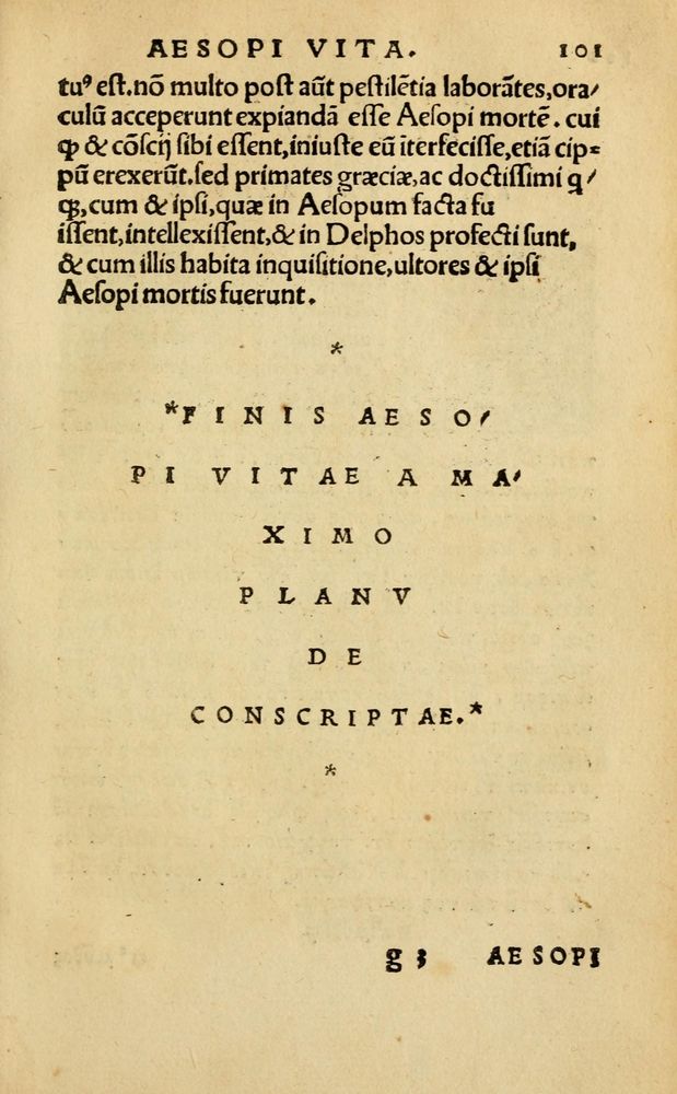 Scan 0107 of Aesopi Phrygis Fabellae Graece & Latine, cum alijs opusculis, quorum index proxima refertur pagella.