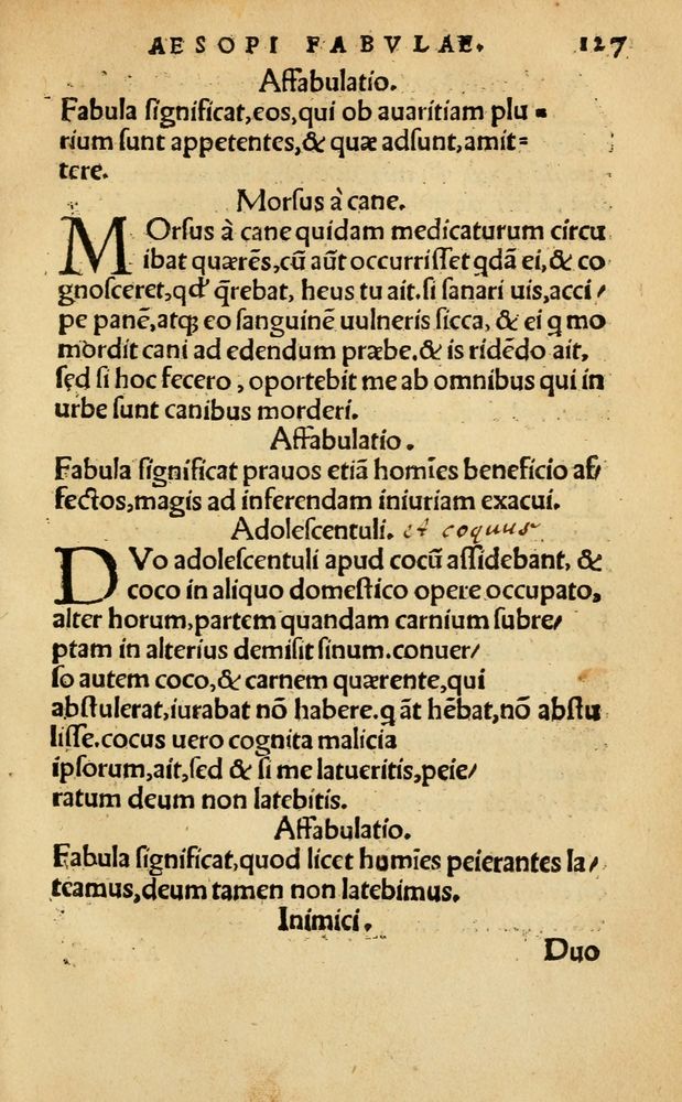 Scan 0133 of Aesopi Phrygis Fabellae Graece & Latine, cum alijs opusculis, quorum index proxima refertur pagella.