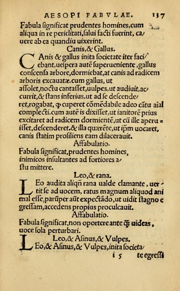 Scan 0143 of Aesopi Phrygis Fabellae Graece & Latine, cum alijs opusculis, quorum index proxima refertur pagella.