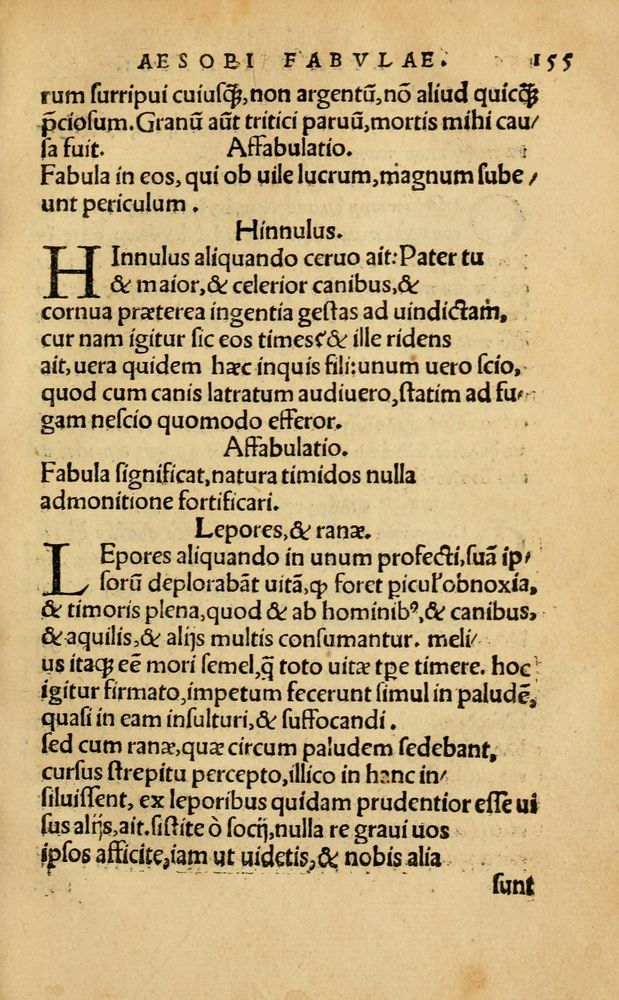 Scan 0161 of Aesopi Phrygis Fabellae Graece & Latine, cum alijs opusculis, quorum index proxima refertur pagella.