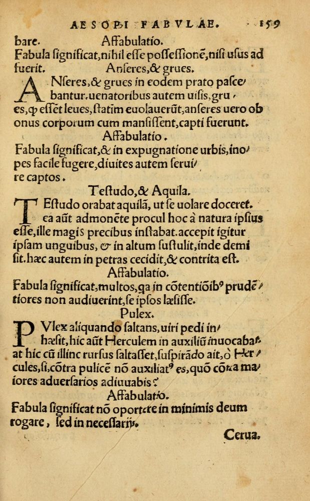 Scan 0165 of Aesopi Phrygis Fabellae Graece & Latine, cum alijs opusculis, quorum index proxima refertur pagella.
