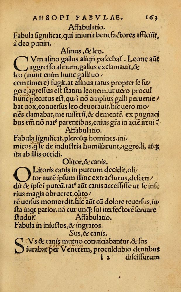 Scan 0169 of Aesopi Phrygis Fabellae Graece & Latine, cum alijs opusculis, quorum index proxima refertur pagella.