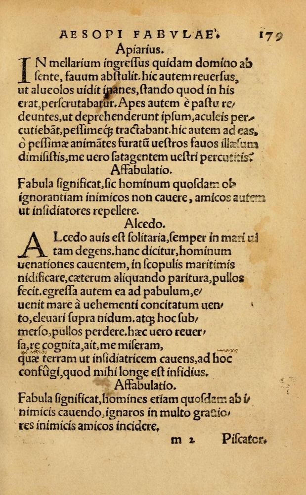 Scan 0185 of Aesopi Phrygis Fabellae Graece & Latine, cum alijs opusculis, quorum index proxima refertur pagella.