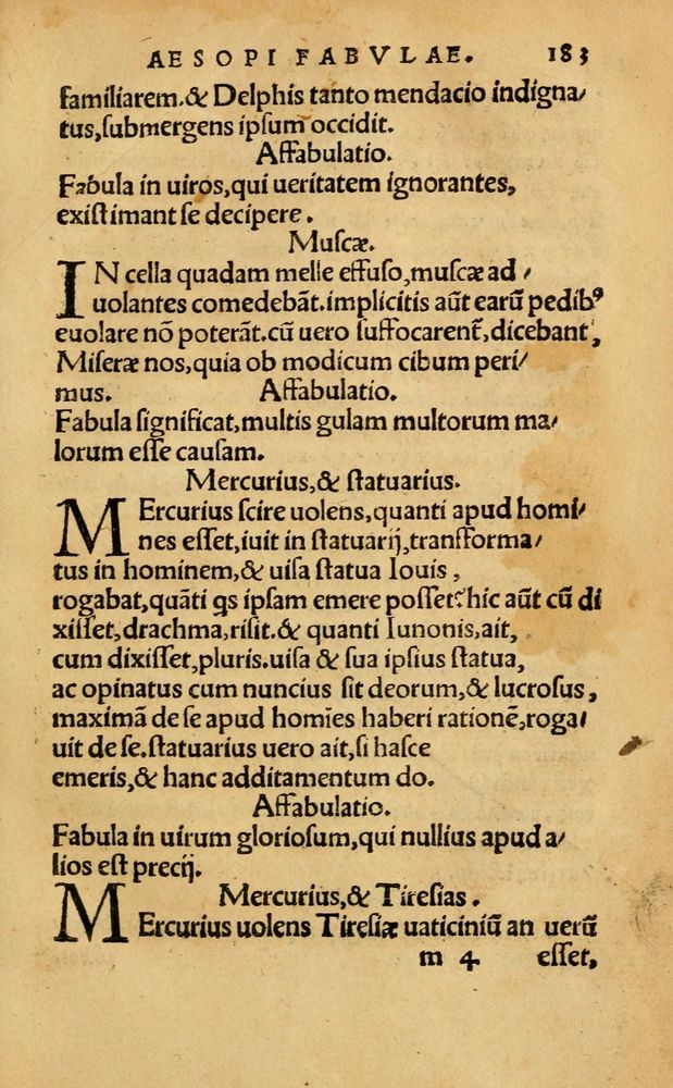 Scan 0189 of Aesopi Phrygis Fabellae Graece & Latine, cum alijs opusculis, quorum index proxima refertur pagella.