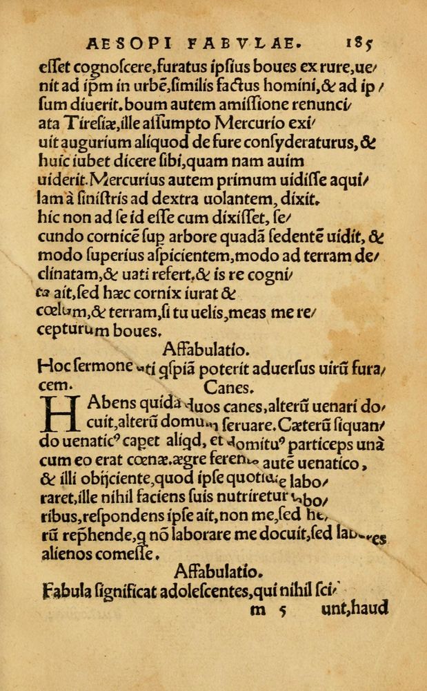 Scan 0191 of Aesopi Phrygis Fabellae Graece & Latine, cum alijs opusculis, quorum index proxima refertur pagella.