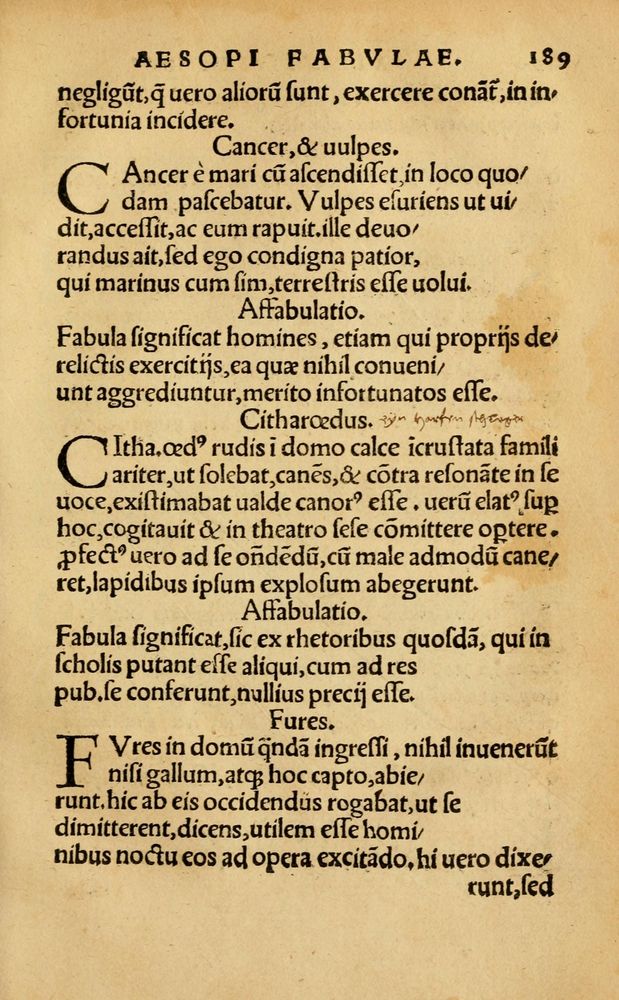 Scan 0195 of Aesopi Phrygis Fabellae Graece & Latine, cum alijs opusculis, quorum index proxima refertur pagella.