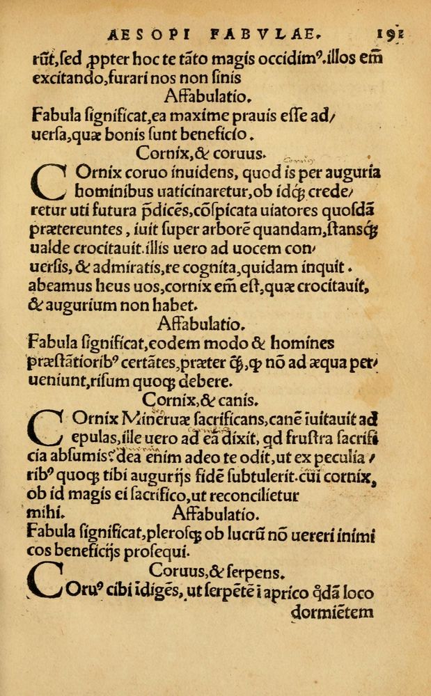 Scan 0197 of Aesopi Phrygis Fabellae Graece & Latine, cum alijs opusculis, quorum index proxima refertur pagella.