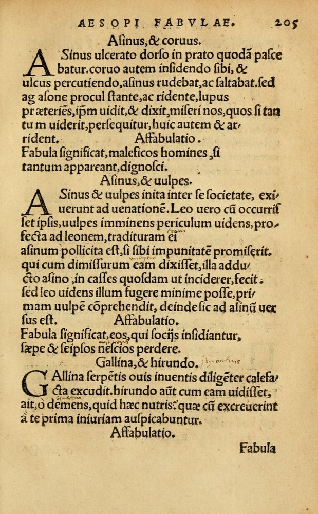 Scan 0211 of Aesopi Phrygis Fabellae Graece & Latine, cum alijs opusculis, quorum index proxima refertur pagella.