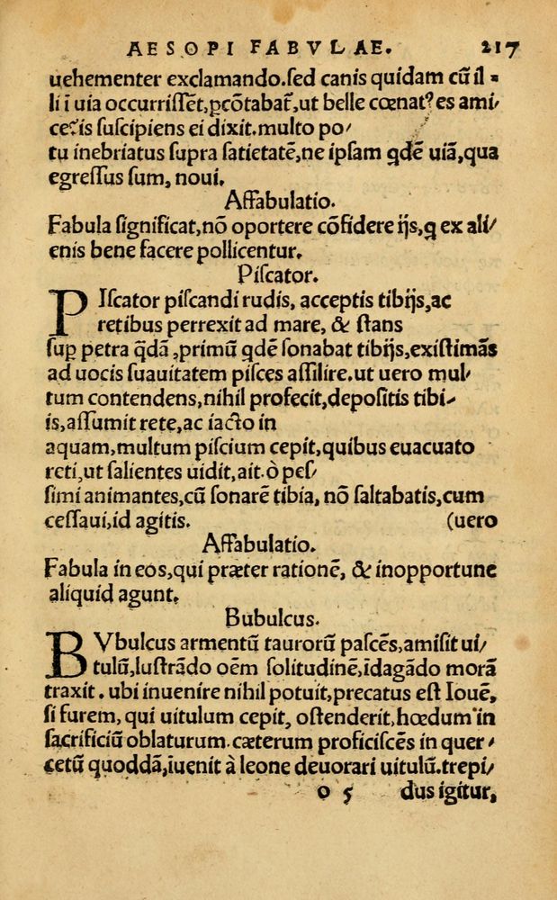 Scan 0223 of Aesopi Phrygis Fabellae Graece & Latine, cum alijs opusculis, quorum index proxima refertur pagella.