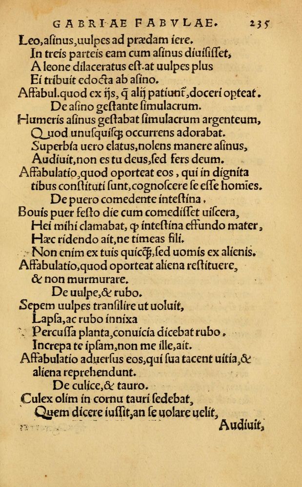 Scan 0241 of Aesopi Phrygis Fabellae Graece & Latine, cum alijs opusculis, quorum index proxima refertur pagella.