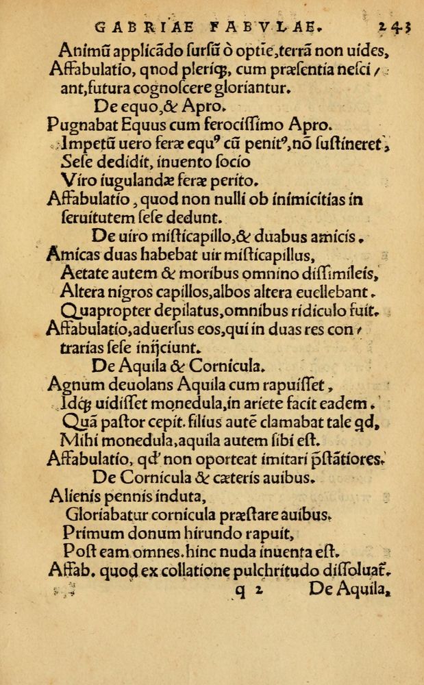 Scan 0249 of Aesopi Phrygis Fabellae Graece & Latine, cum alijs opusculis, quorum index proxima refertur pagella.