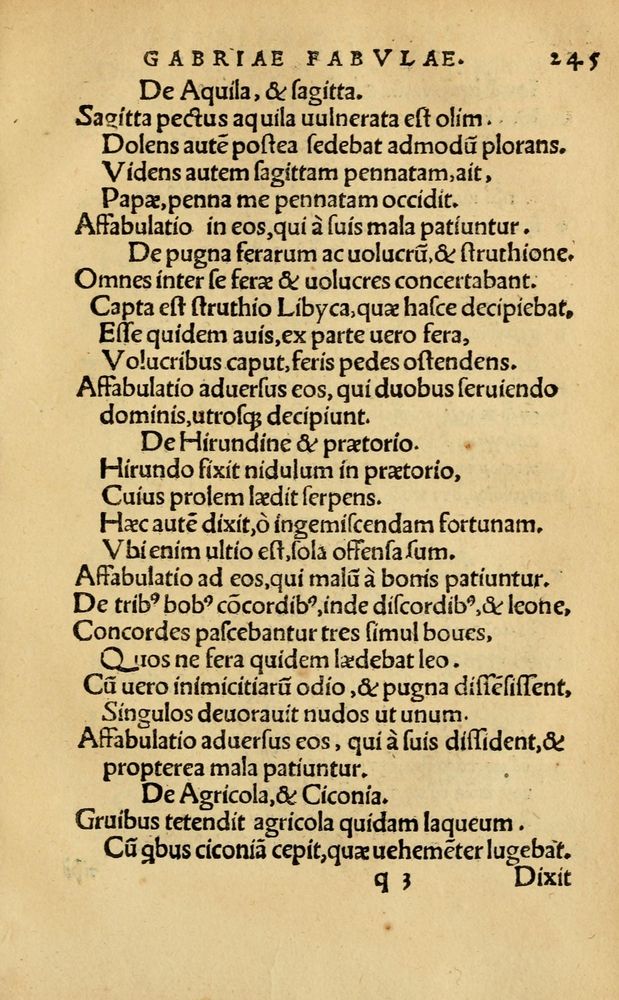 Scan 0251 of Aesopi Phrygis Fabellae Graece & Latine, cum alijs opusculis, quorum index proxima refertur pagella.
