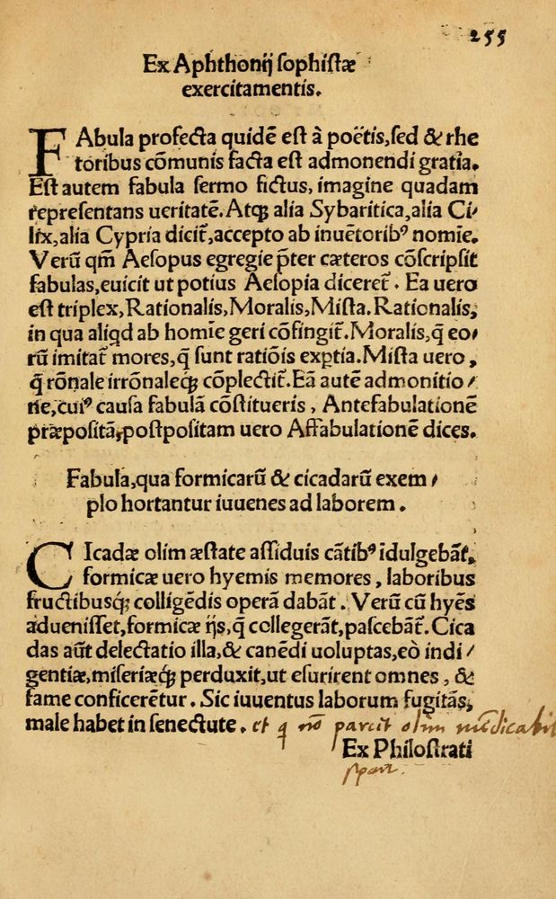 Scan 0261 of Aesopi Phrygis Fabellae Graece & Latine, cum alijs opusculis, quorum index proxima refertur pagella.