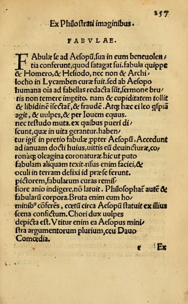 Scan 0263 of Aesopi Phrygis Fabellae Graece & Latine, cum alijs opusculis, quorum index proxima refertur pagella.