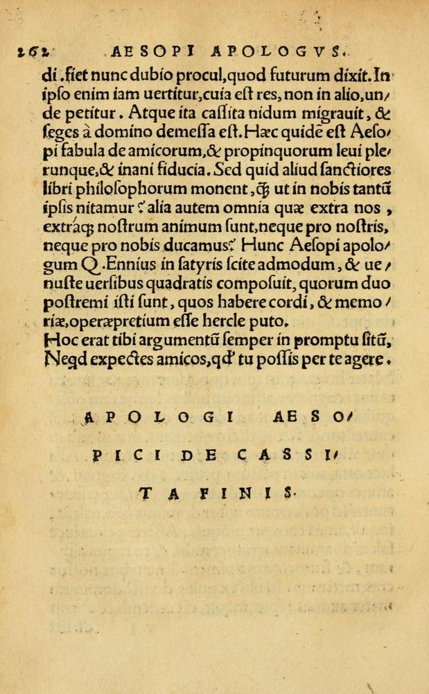 Scan 0268 of Aesopi Phrygis Fabellae Graece & Latine, cum alijs opusculis, quorum index proxima refertur pagella.