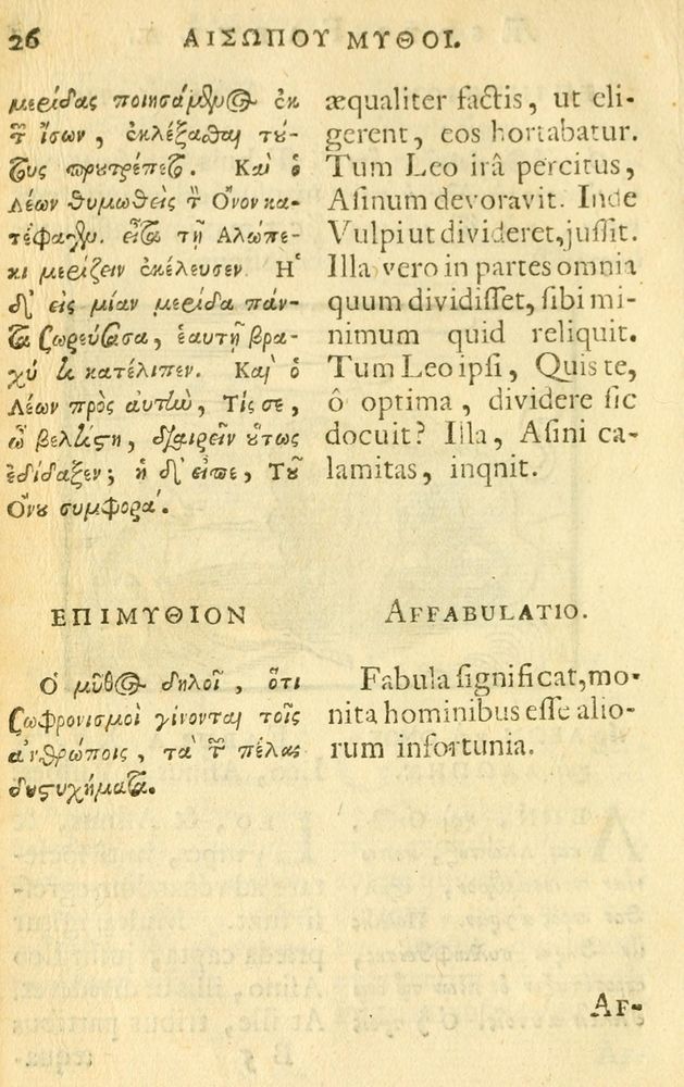 Scan 0028 of Fabulae Aesopi graecaè et latinè, nunc denuo selectae.